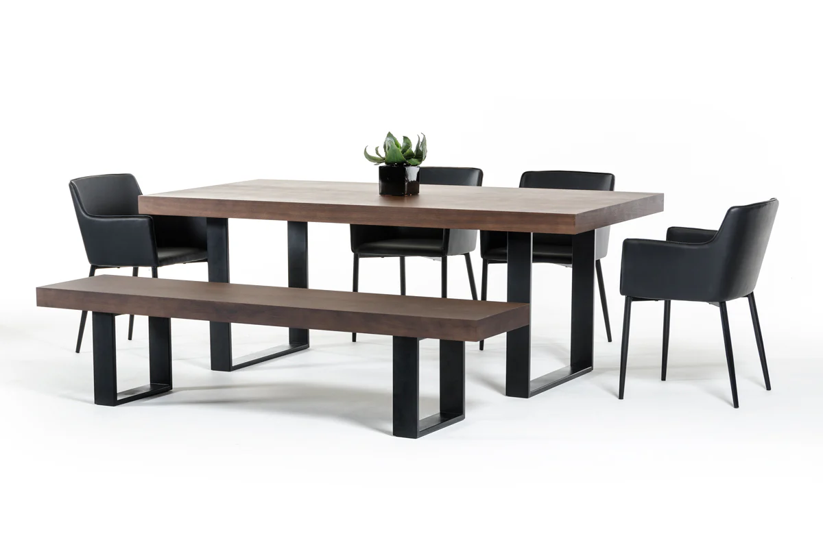 30' Walnut Veneer And Stainless Steel Dining Table By Homeroots - Image 3