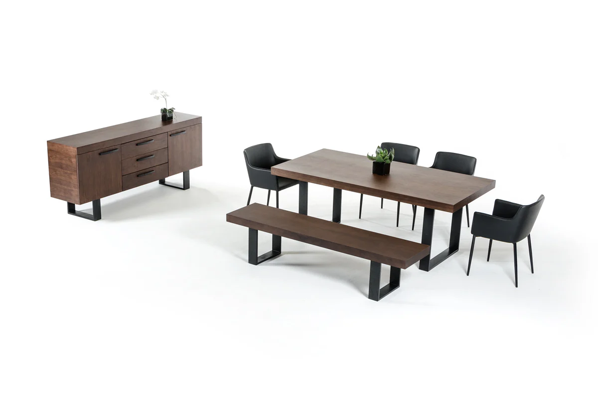 30' Walnut Veneer And Stainless Steel Dining Table By Homeroots - Image 4