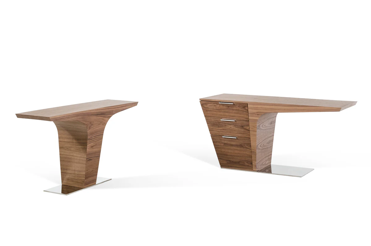 30' Walnut Veneer and Steel Console Table By Homeroots - Image 2