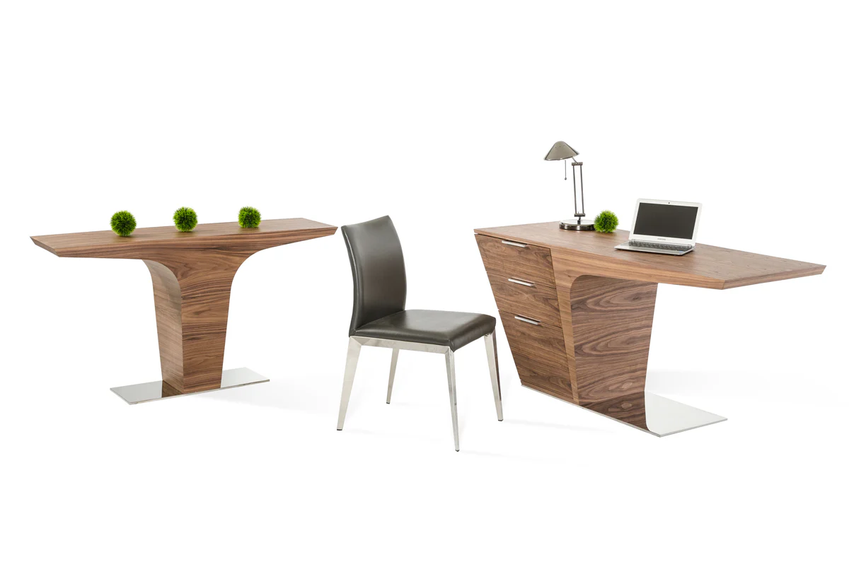 30' Walnut Veneer and Steel Console Table By Homeroots - Image 3