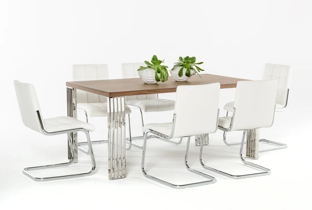30' Walnut Veneer Mdf And Steel Dining Table By Homeroots - Image 2