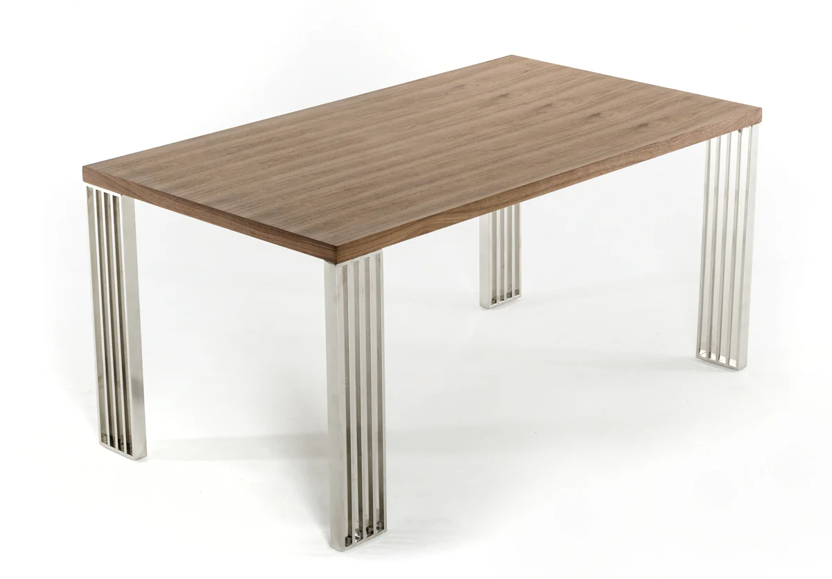 30' Walnut Veneer Mdf And Steel Dining Table By Homeroots - Image 3