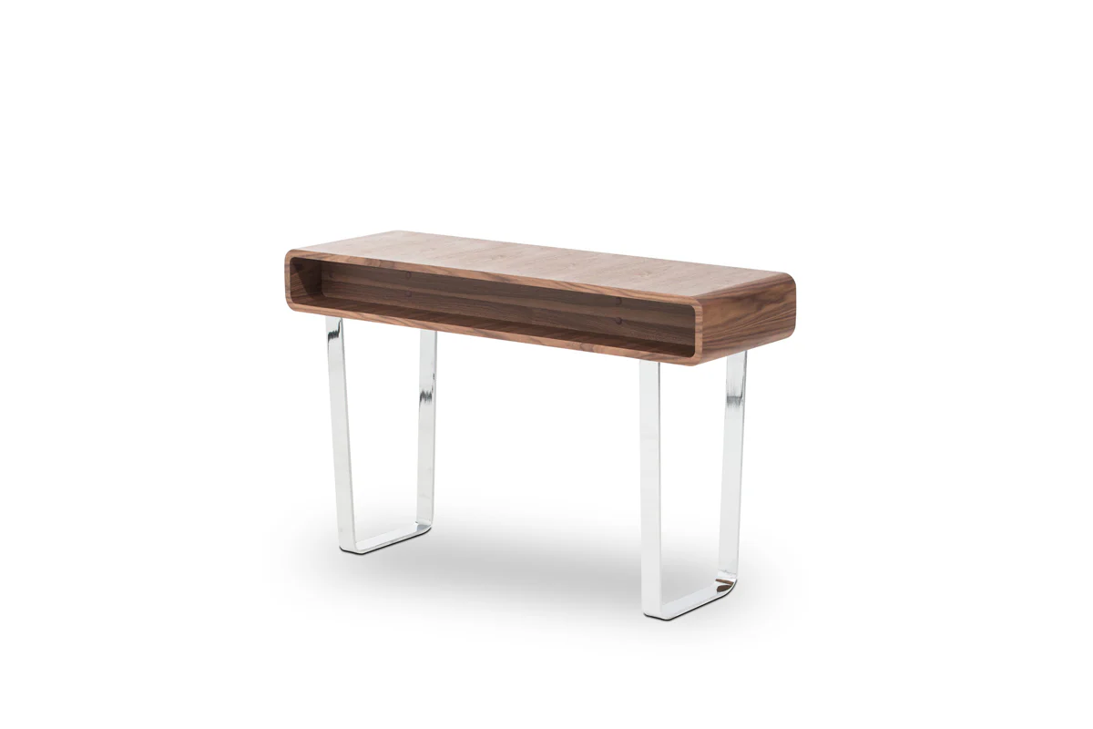 30' Walnut Veneer Steel and MDF Console Table By Homeroots - Image 4