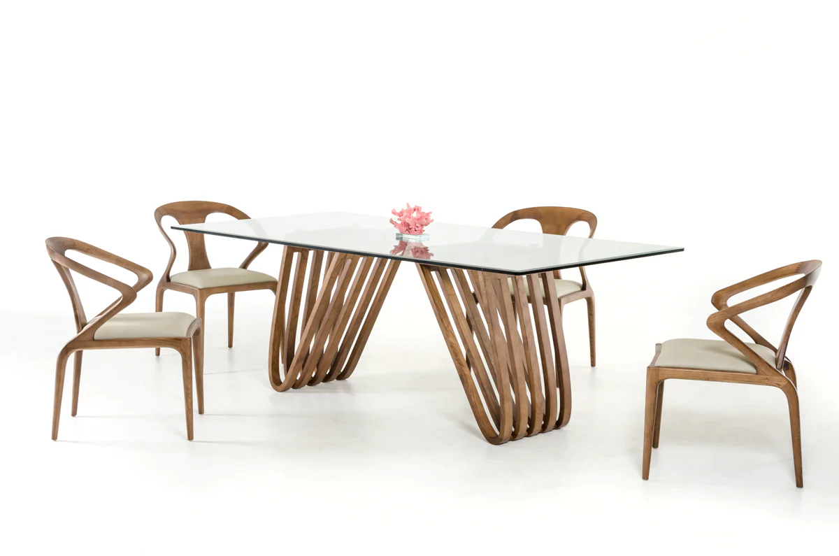 30' Walnut Wood And Glass Dining Table By Homeroots - 283014 - Image 3