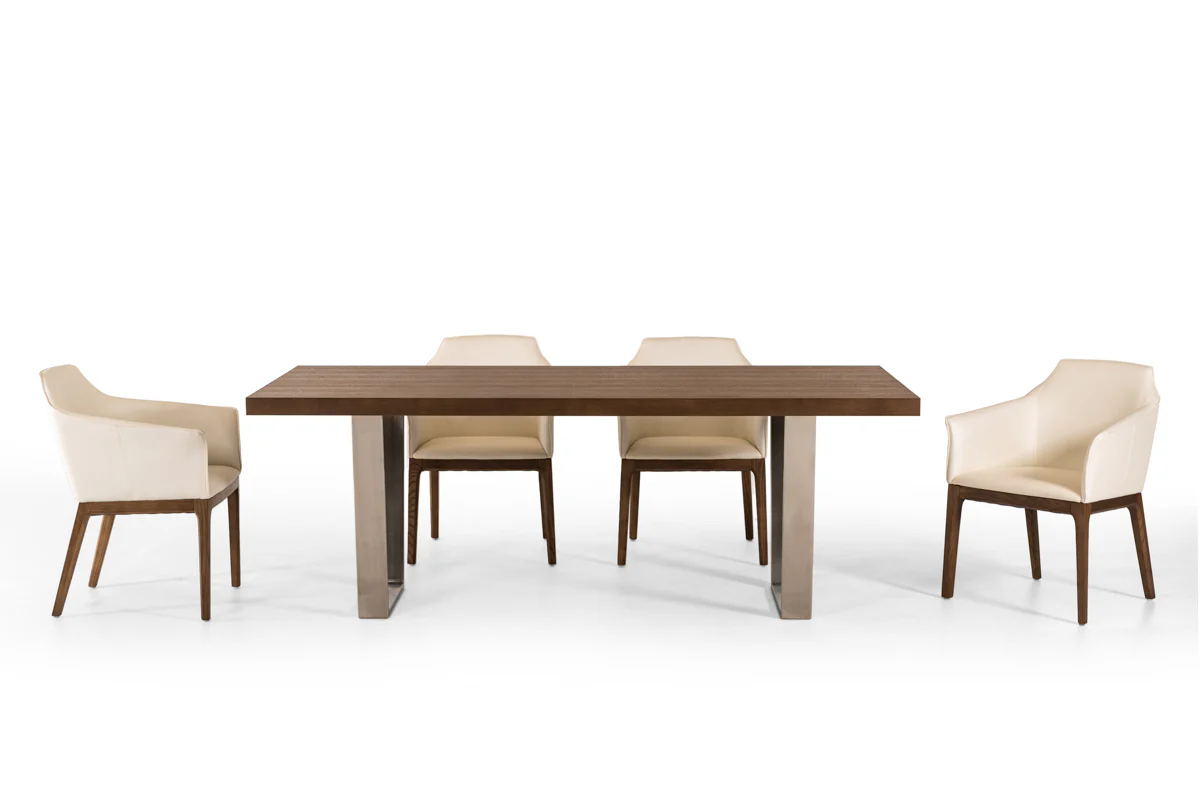 30' Walnut Wood And Stainless Steel Dining Table By Homeroots - Image 2