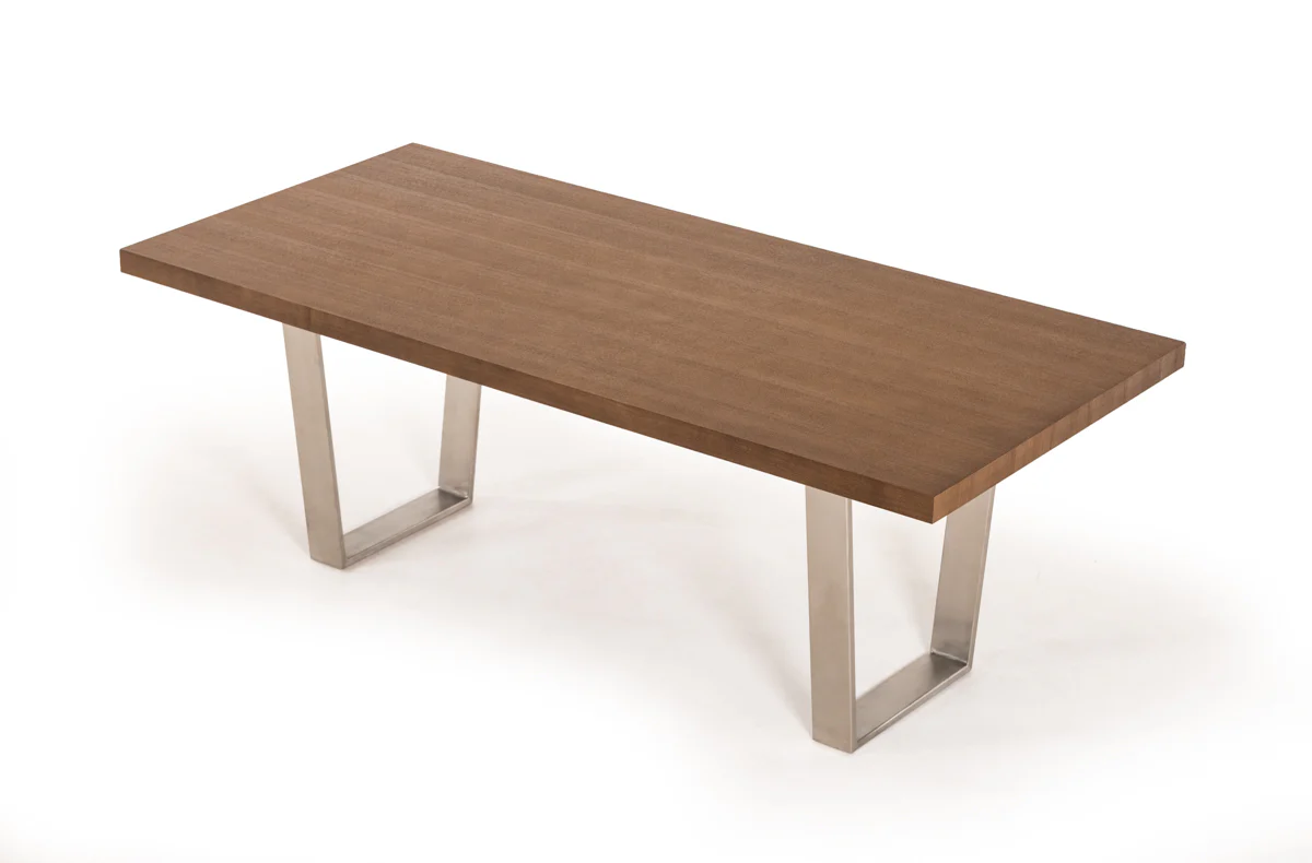 30' Walnut Wood And Stainless Steel Dining Table By Homeroots - Image 3