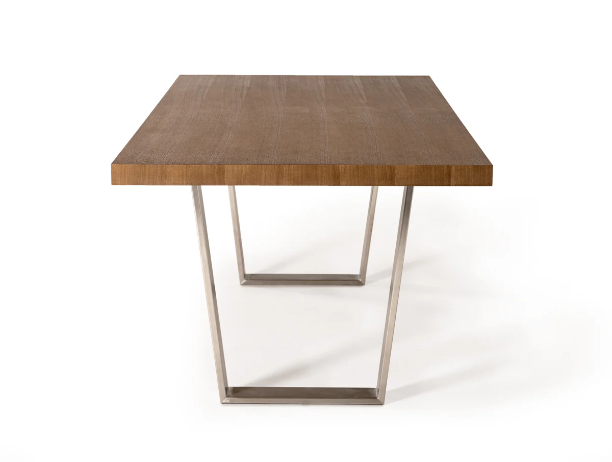 30' Walnut Wood And Stainless Steel Dining Table By Homeroots - Image 4