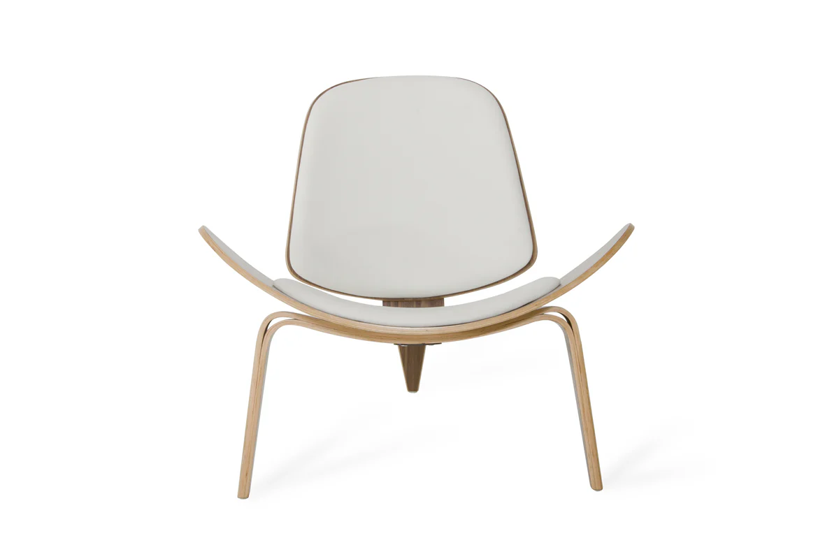 30' Walnut Wood and White Leather Accent Chair By Homeroots - Image 2