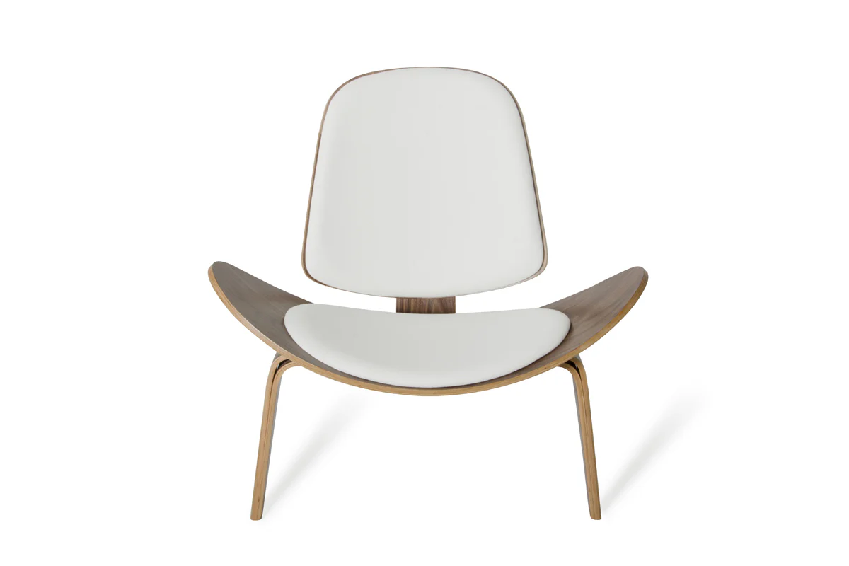 30' Walnut Wood and White Leather Accent Chair By Homeroots - Image 3