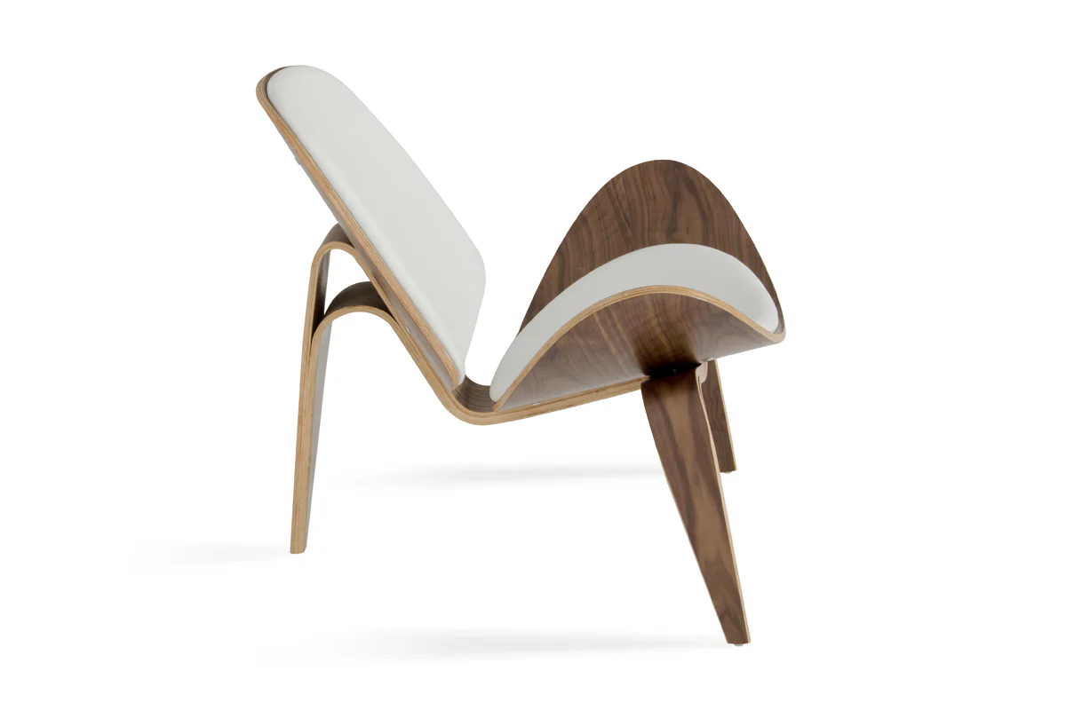 30' Walnut Wood and White Leather Accent Chair By Homeroots - Image 4