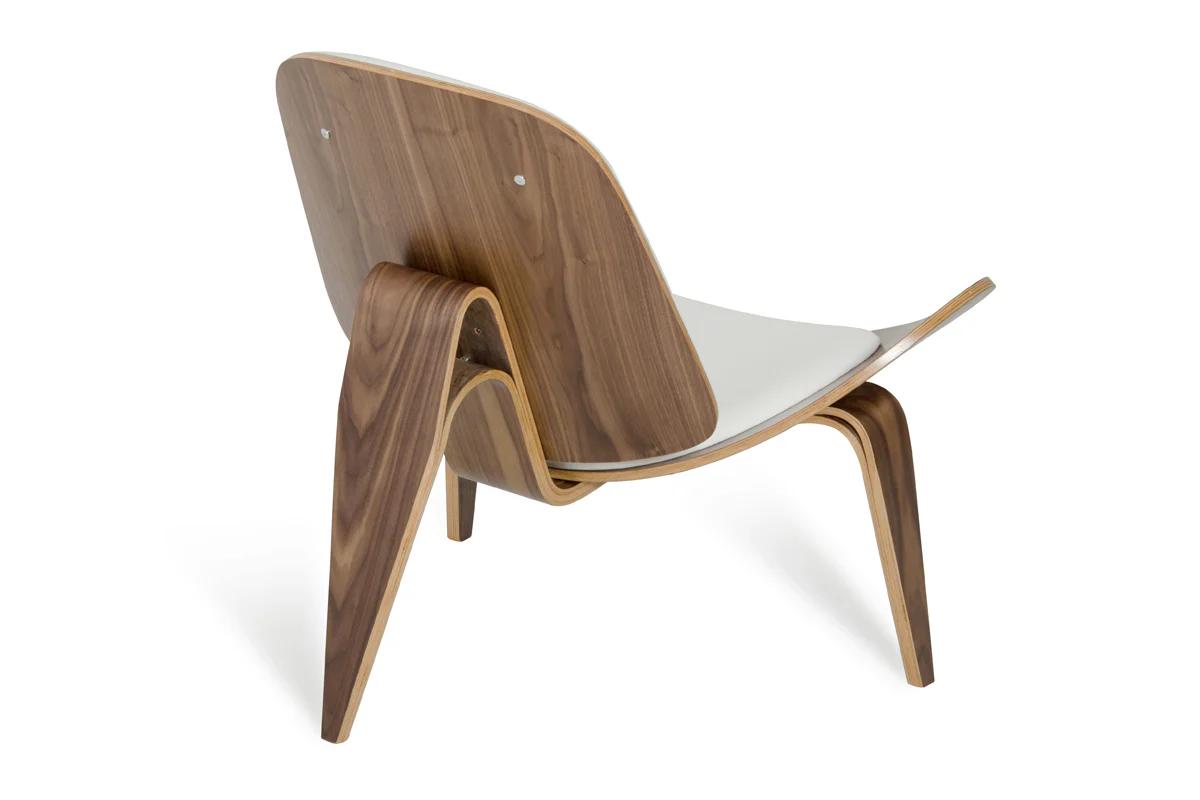 30' Walnut Wood and White Leather Accent Chair By Homeroots - Image 5