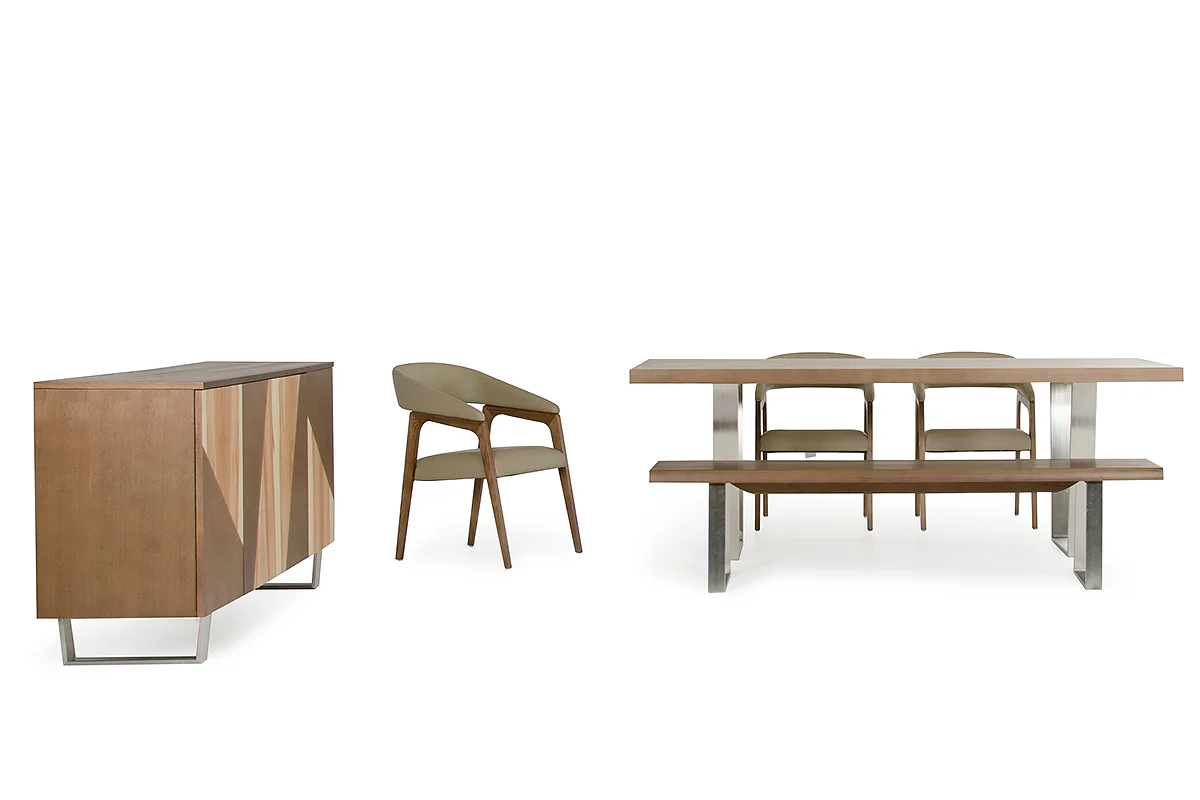 30' Walnut Wood Veneer Leather And Steel Dining Set By Homeroots - Image 2
