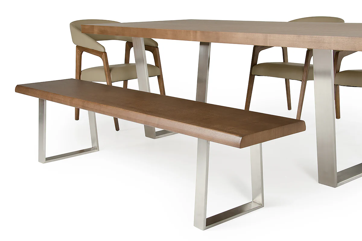30' Walnut Wood Veneer Leather And Steel Dining Set By Homeroots - Image 3