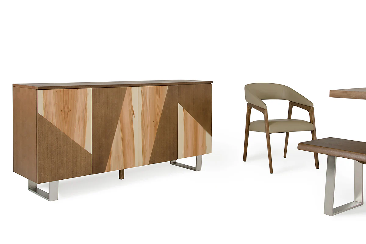 30' Walnut Wood Veneer Leather And Steel Dining Set By Homeroots - Image 4