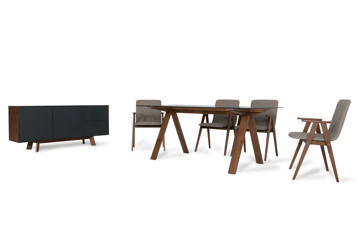 30' Walnut Wood Veneer Mdf And Glass Dining Set By Homeroots - Image 2