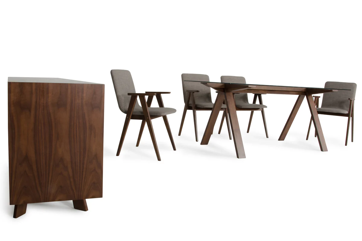 30' Walnut Wood Veneer Mdf And Glass Dining Set By Homeroots - Image 3