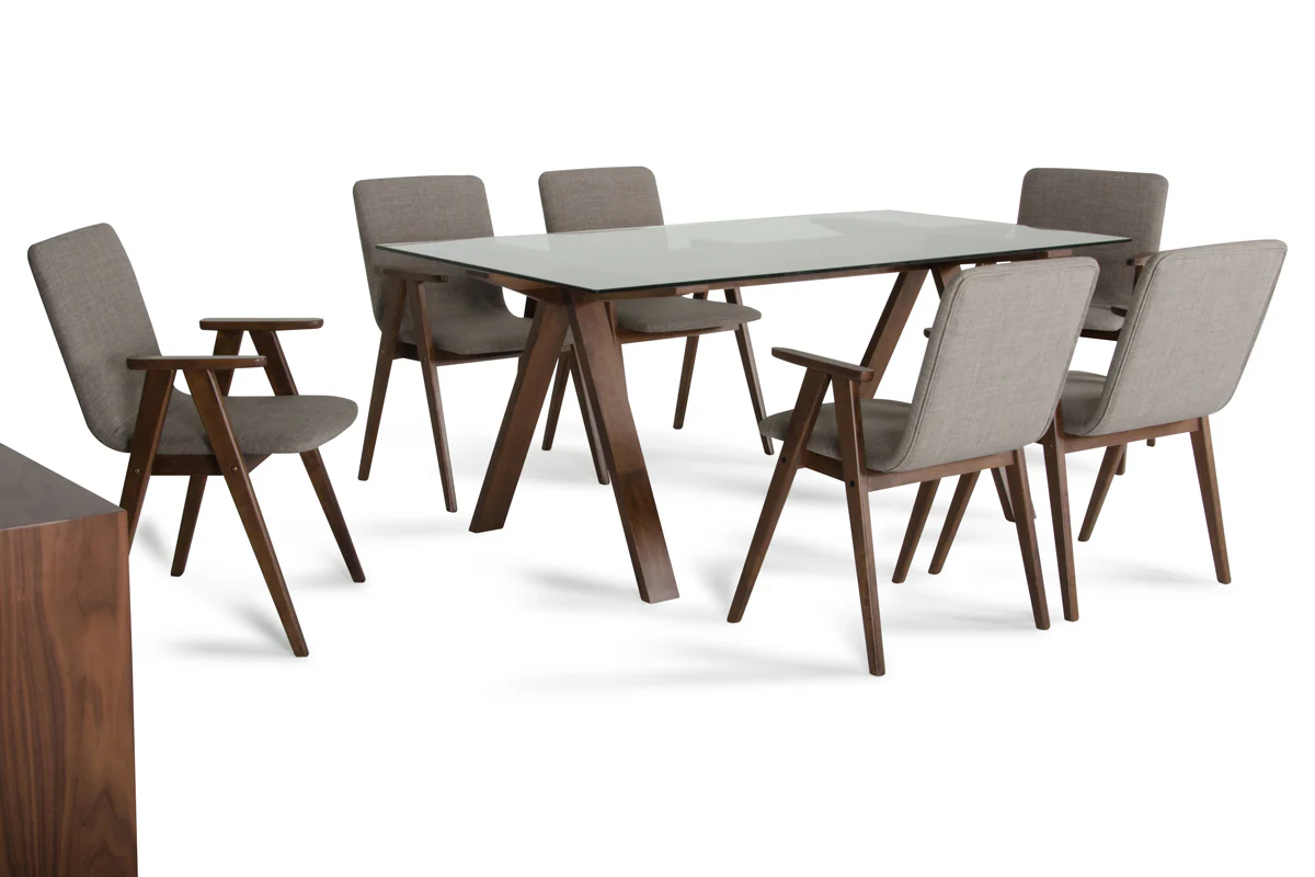 30' Walnut Wood Veneer Mdf And Glass Dining Set By Homeroots - Image 4