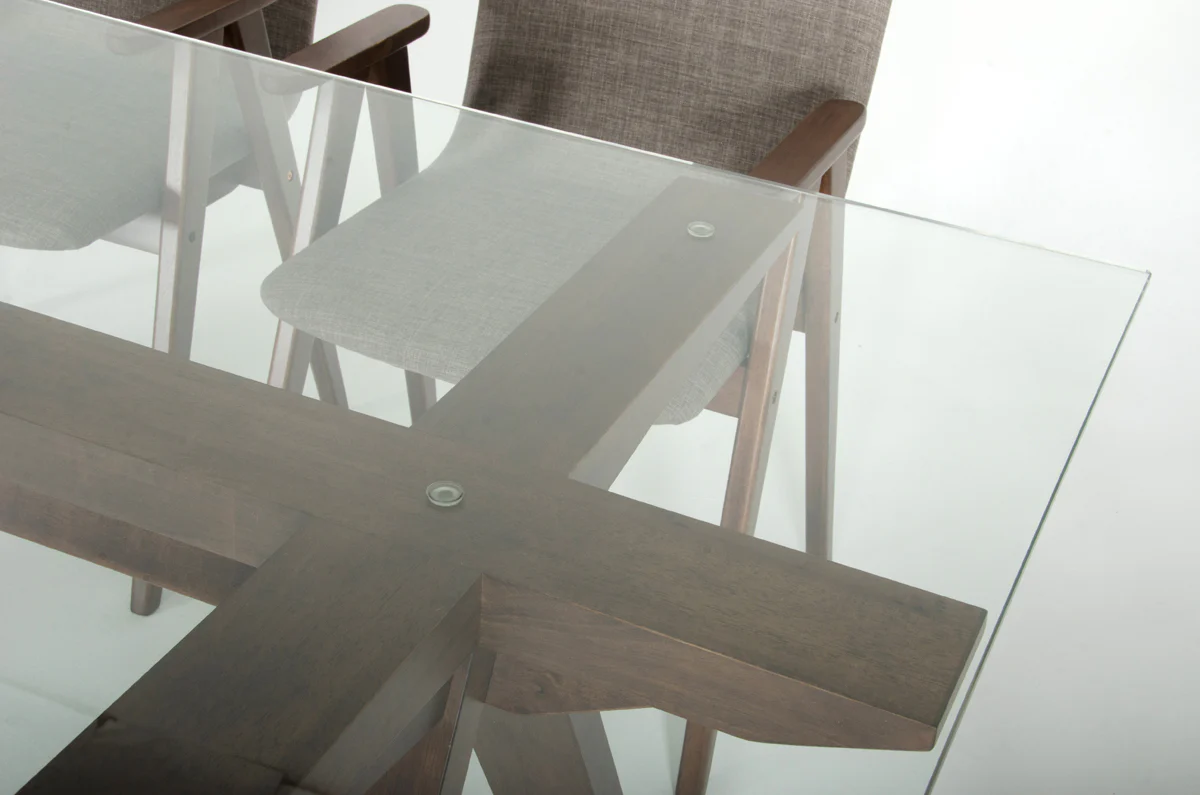 30' Walnut Wood Veneer Mdf And Glass Dining Set By Homeroots - Image 5