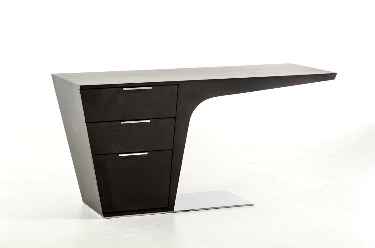 30 Wenge Veneer and Steel Office Desk By Homeroots - Image 2