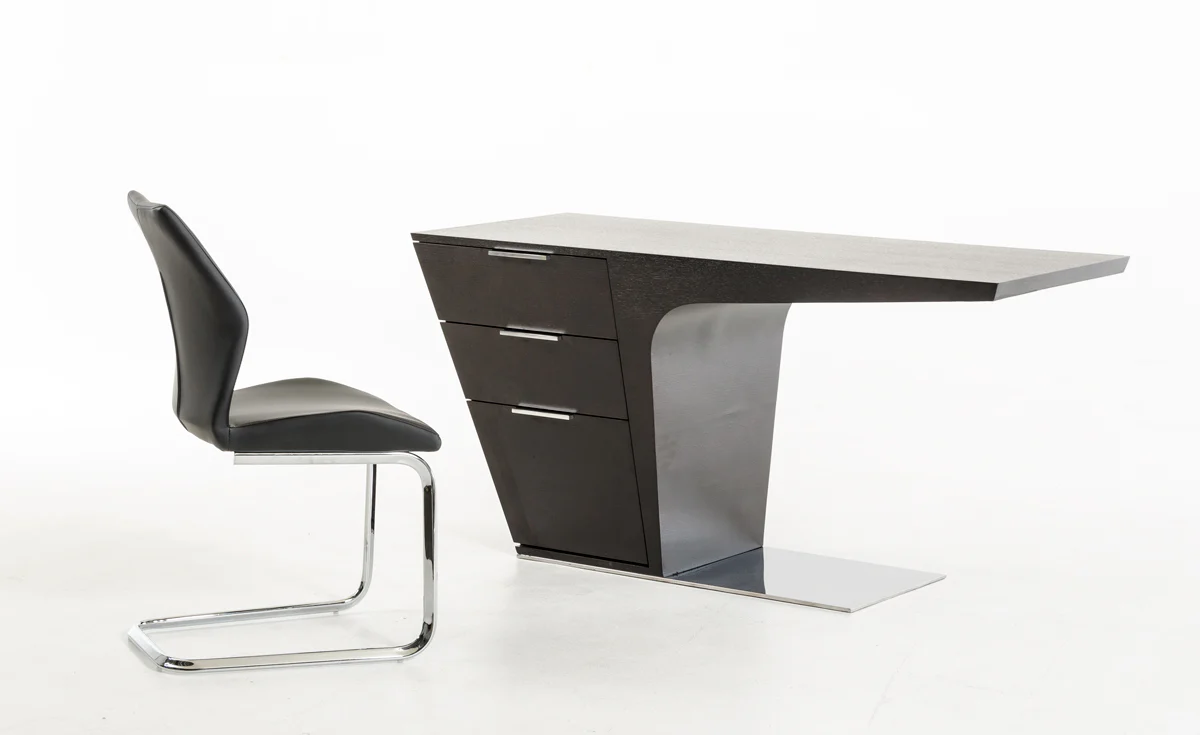 30 Wenge Veneer and Steel Office Desk By Homeroots - Image 3