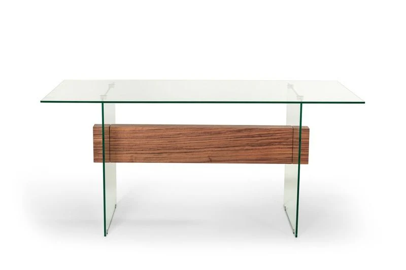 30" White and Walnut Veneer MDF and Glass Desk with Shelves By Homeroots - Image 3