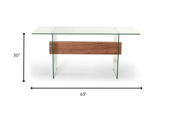 30" White and Walnut Veneer MDF and Glass Desk with Shelves By Homeroots - Image 4