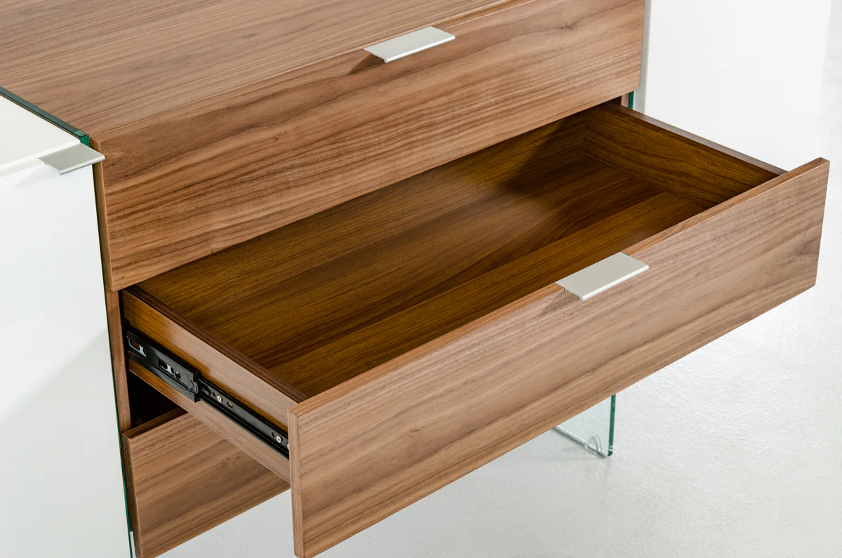 30" White And Walnut Veneer, Mdf, Glass, And Steel Floating Buffet By Homeroots - Image 4