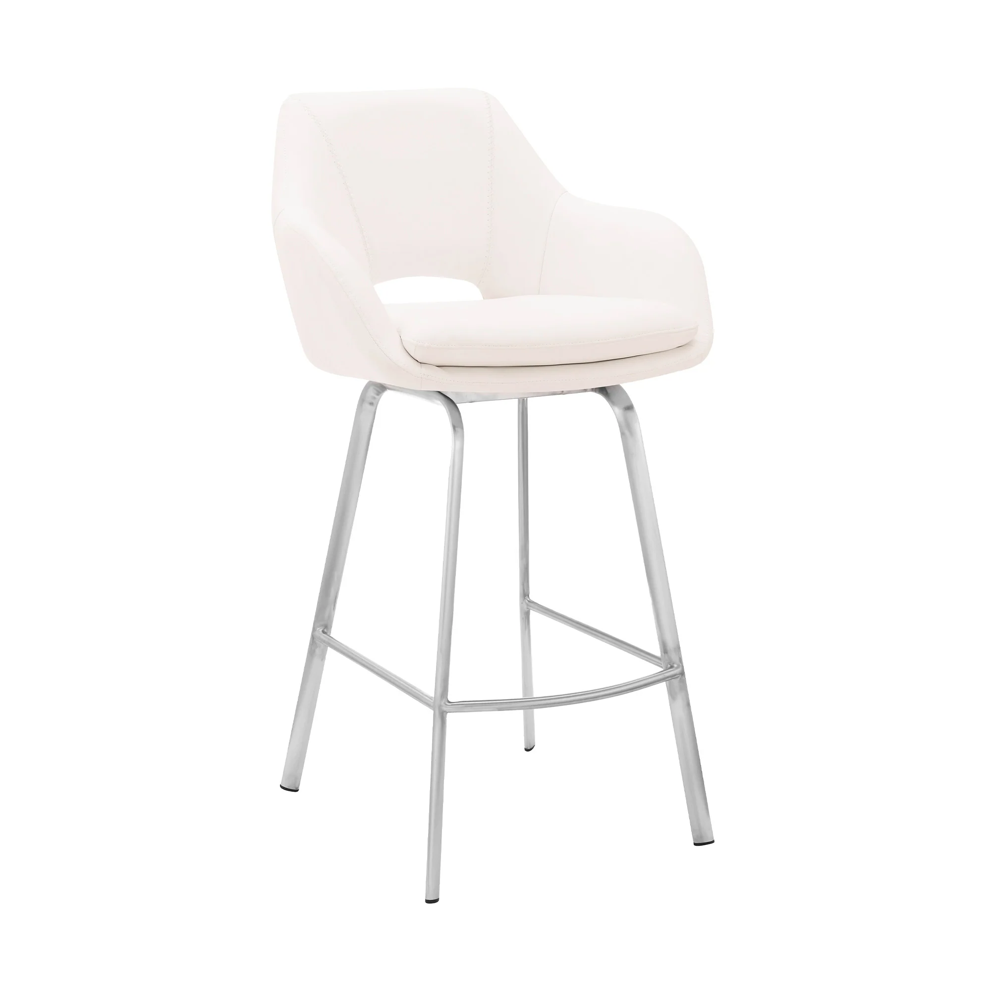 30" White Faux Leather and Stainless Steel Bar Stool By Homeroots - Image 2