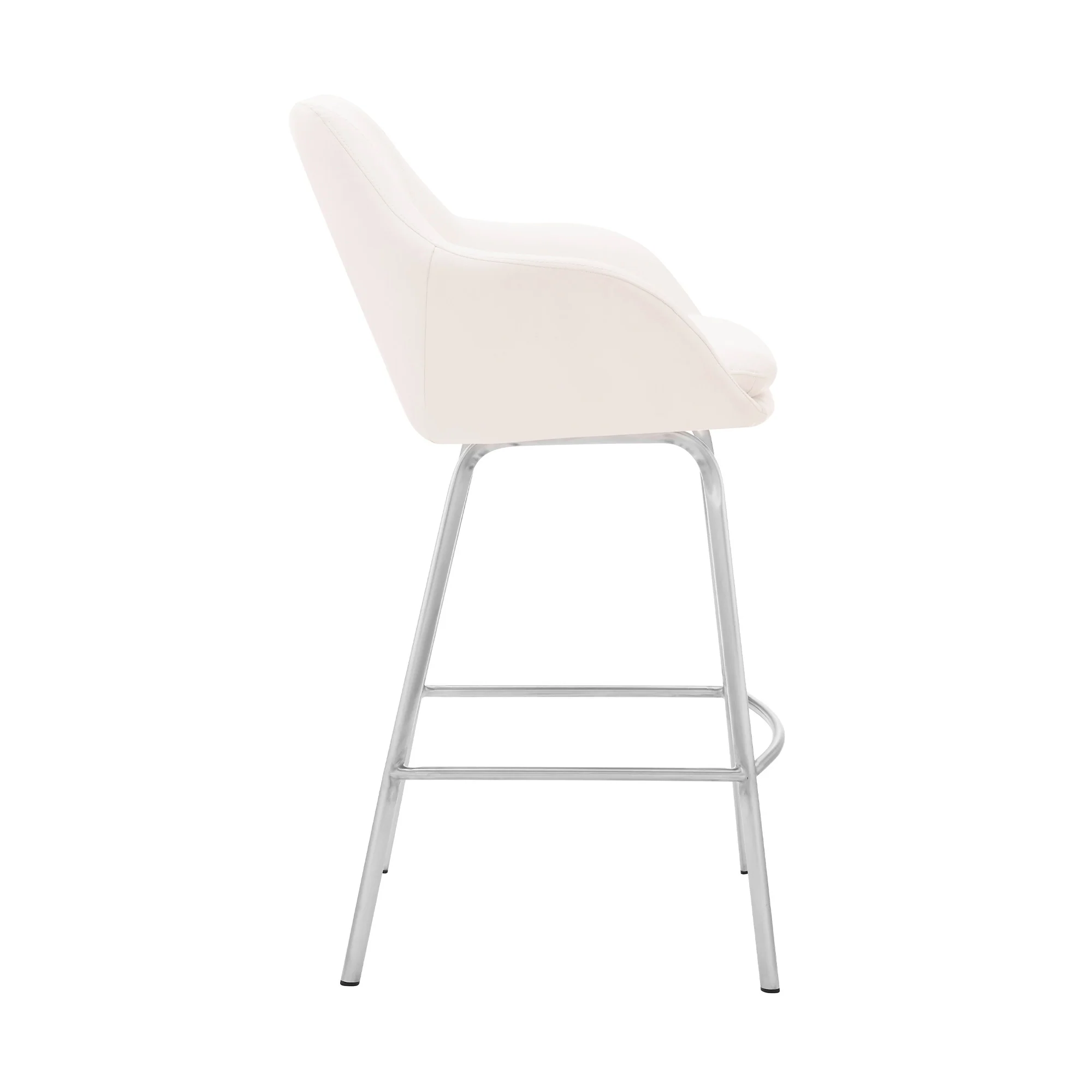 30" White Faux Leather and Stainless Steel Bar Stool By Homeroots - Image 4