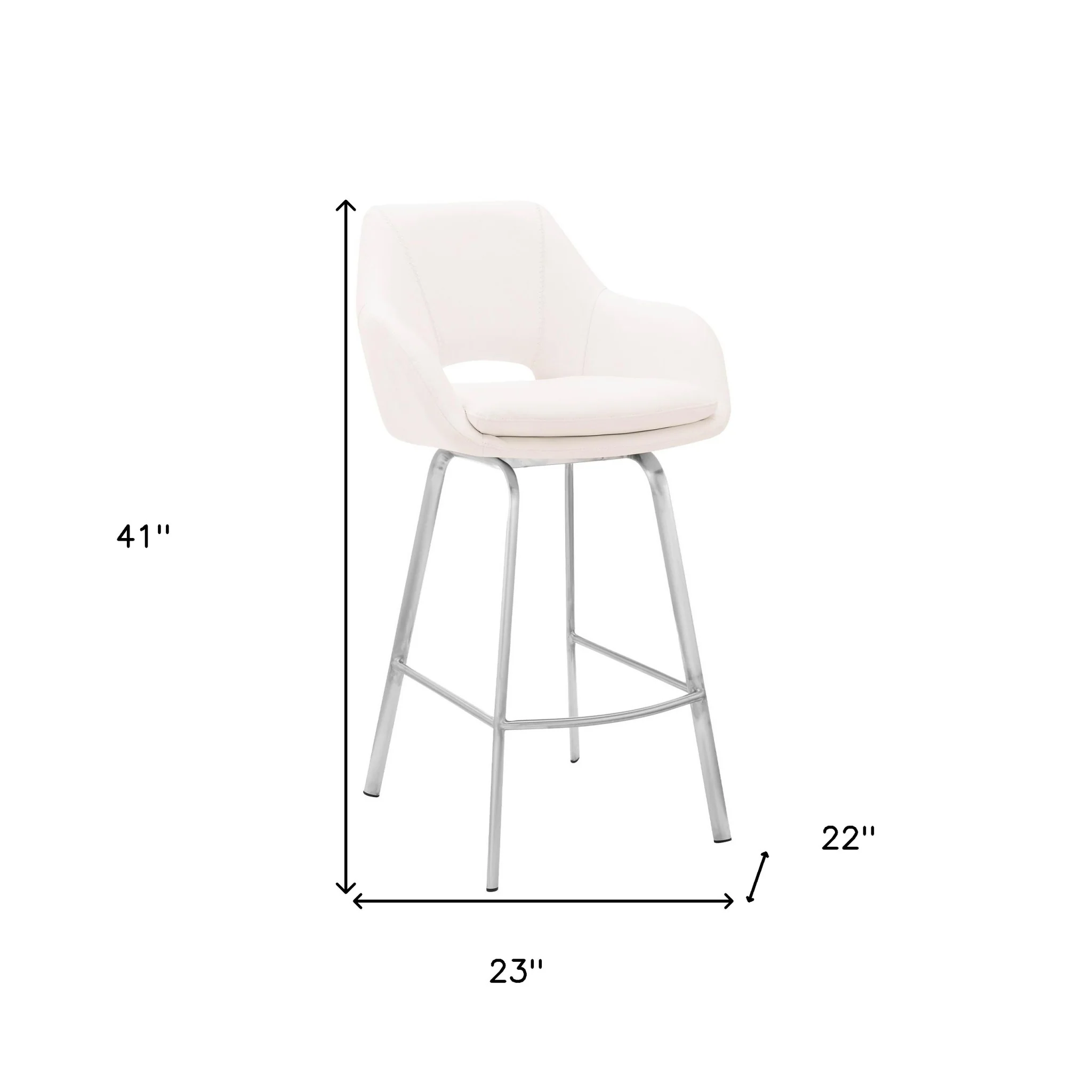 30" White Faux Leather and Stainless Steel Bar Stool By Homeroots - Image 9