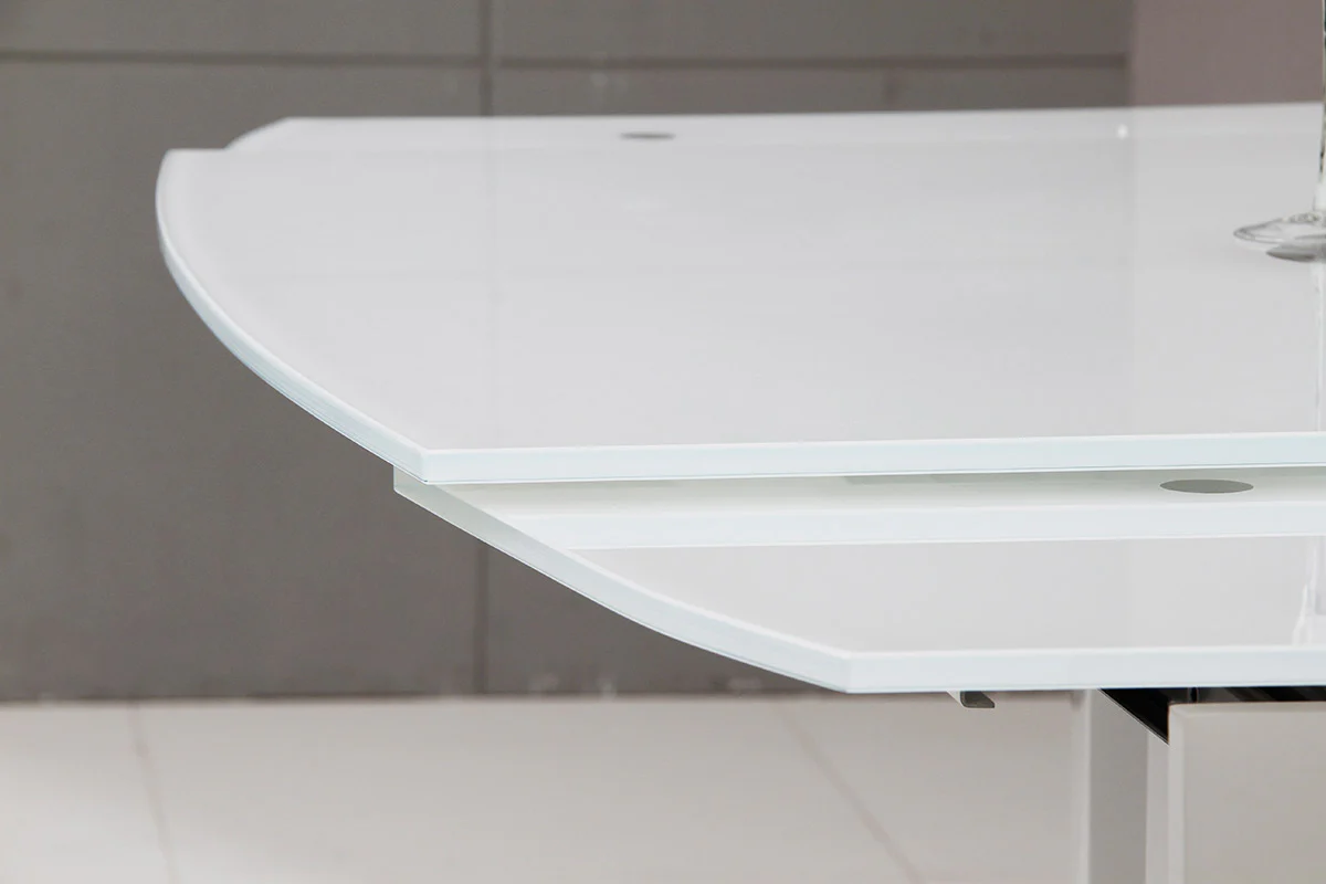 30' White Glass Mdf And Steel Extendable Dining Table By Homeroots - Image 2