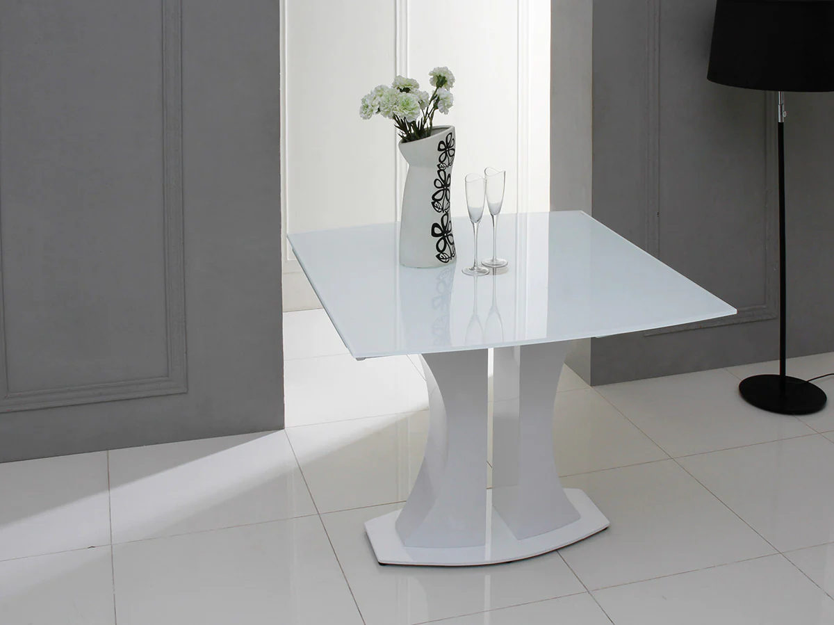 30' White Glass Mdf And Steel Extendable Dining Table By Homeroots - Image 3