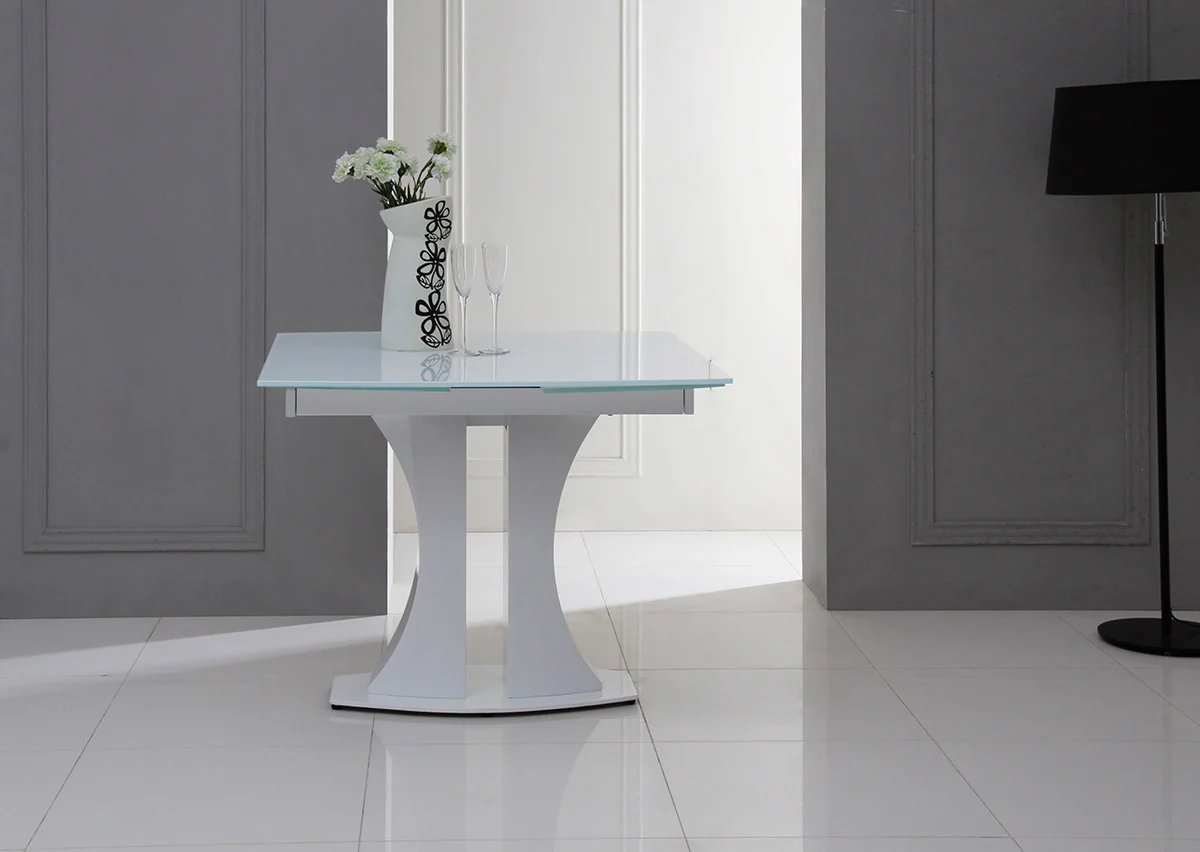 30' White Glass Mdf And Steel Extendable Dining Table By Homeroots - Image 4