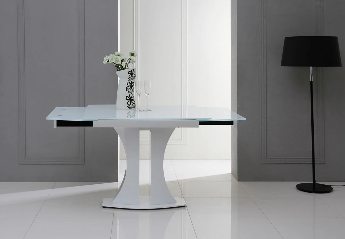 30' White Glass Mdf And Steel Extendable Dining Table By Homeroots - Image 5