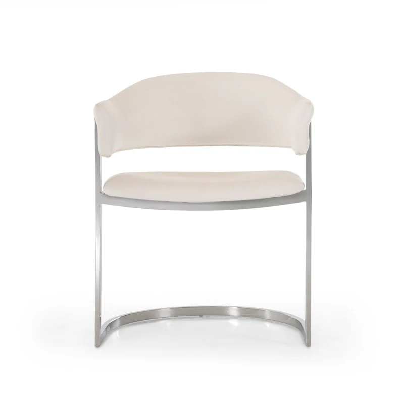 30' White Leatherette And Stainless Steel Dining Chair By Homeroots - Image 2