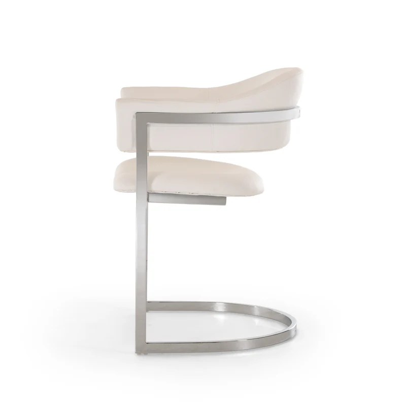 30' White Leatherette And Stainless Steel Dining Chair By Homeroots - Image 3