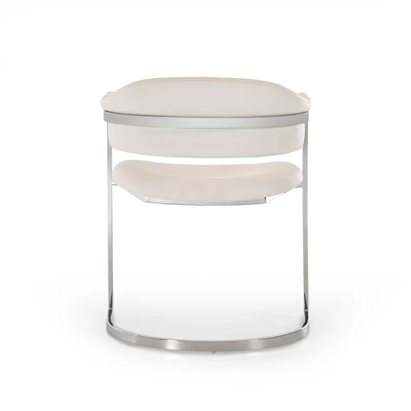 30' White Leatherette And Stainless Steel Dining Chair By Homeroots - Image 4