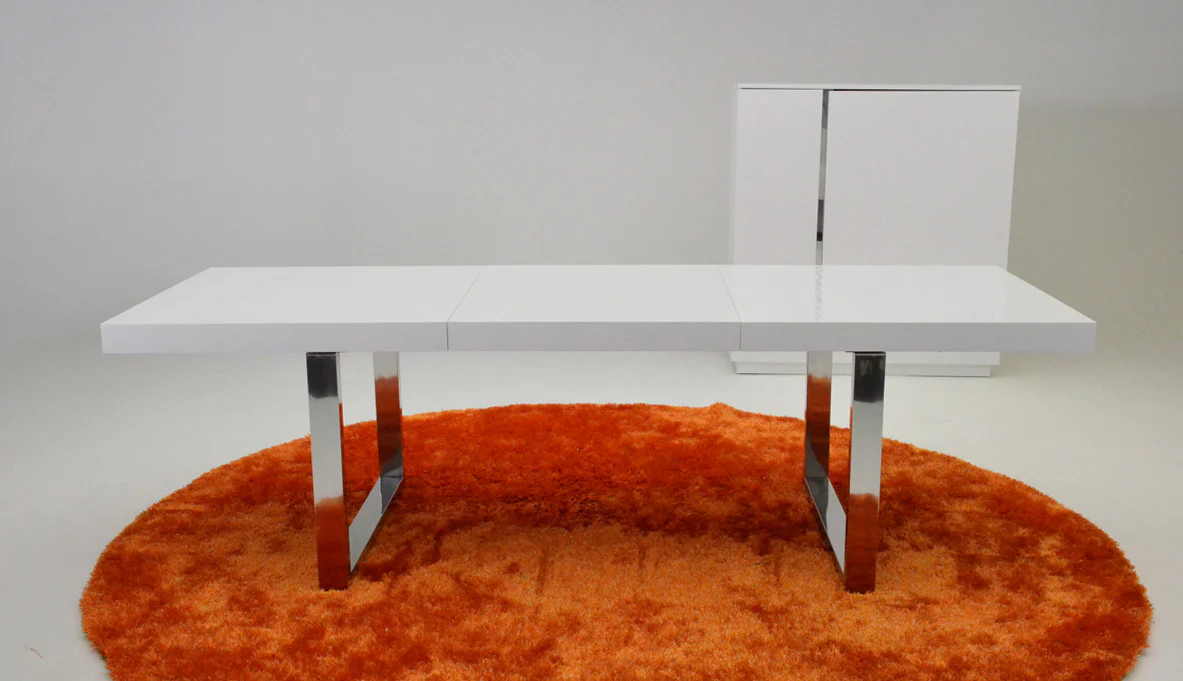 30' White Mdf Extendable Dining Table With Stainless Steel Legs By Homeroots - Image 4