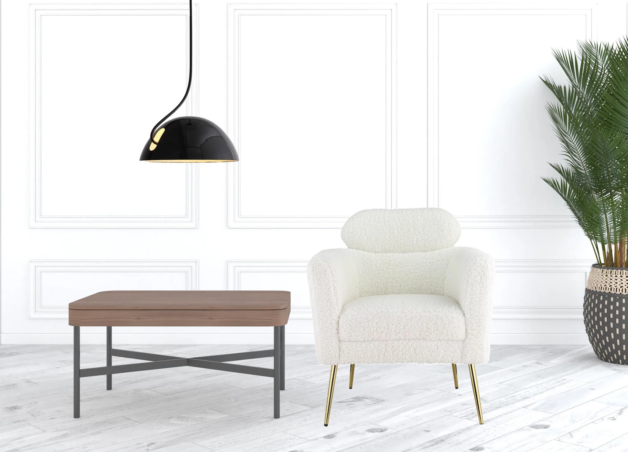 30" White Wool And Brown Barrel Chair By Homeroots - Image 3