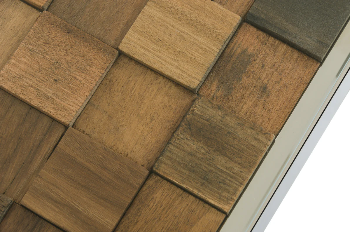 30' Wood Mosaic Steel And Glass Dining Table By Homeroots - Image 3