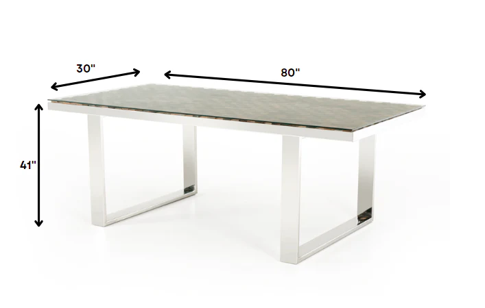 30' Wood Mosaic Steel And Glass Dining Table By Homeroots - Image 4
