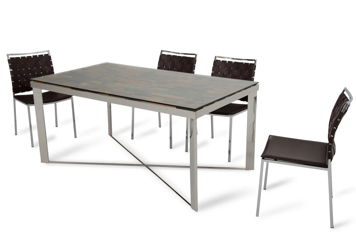 30' Wood Steel And Glass Dining Table By Homeroots