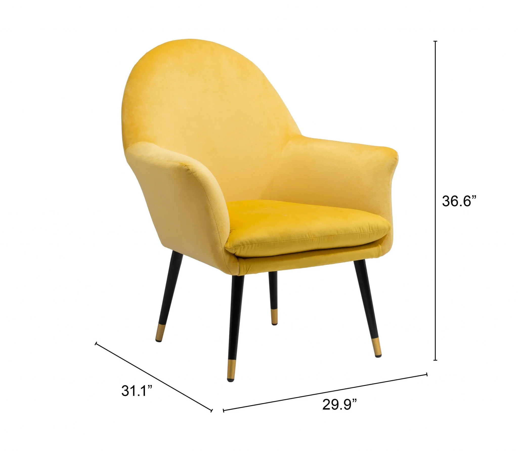 30" Yellow And Gold Velvet Arm Chair By Homeroots - Image 7