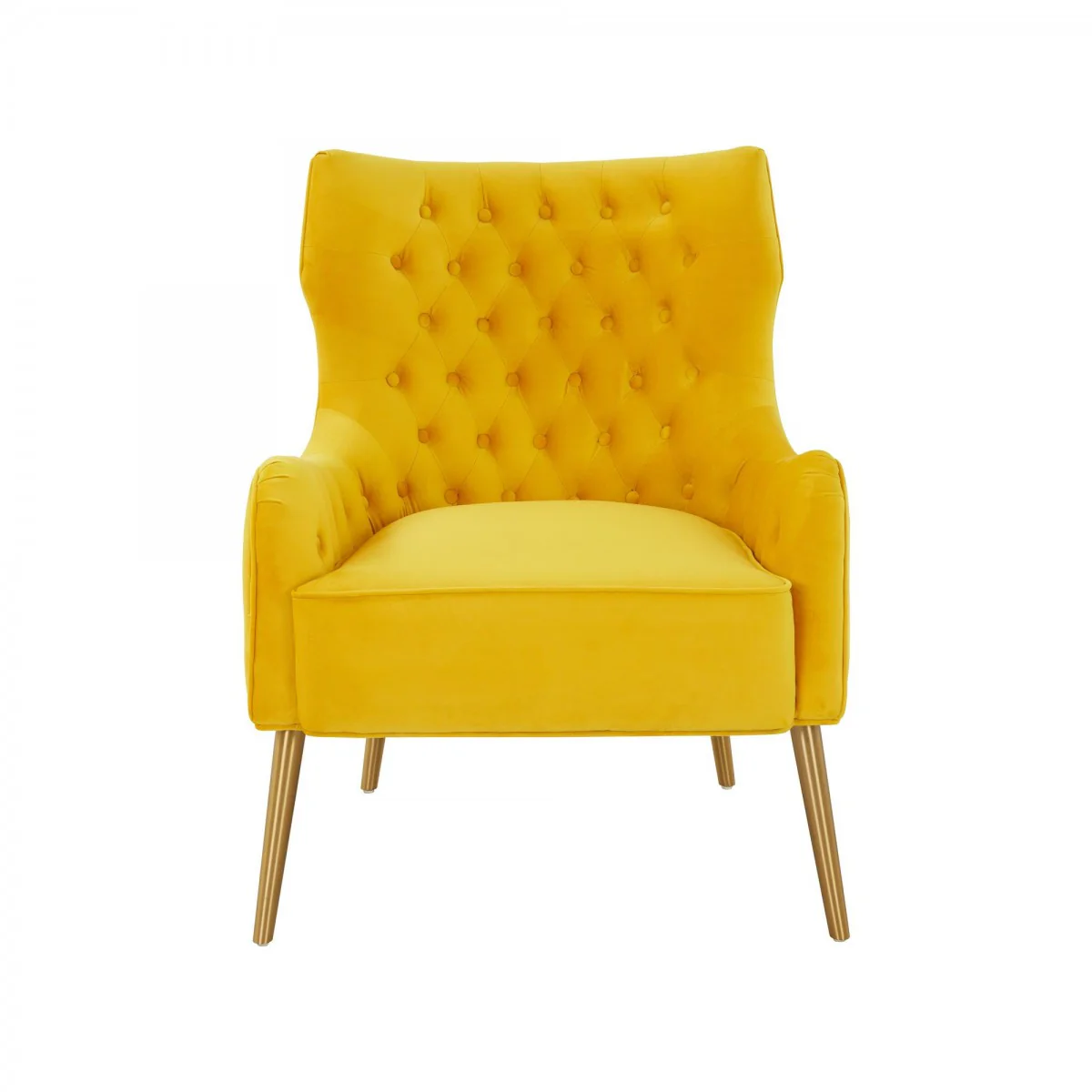 30" Yellow Velvet And Gold Solid Color Arm Chair By Homeroots - Image 2