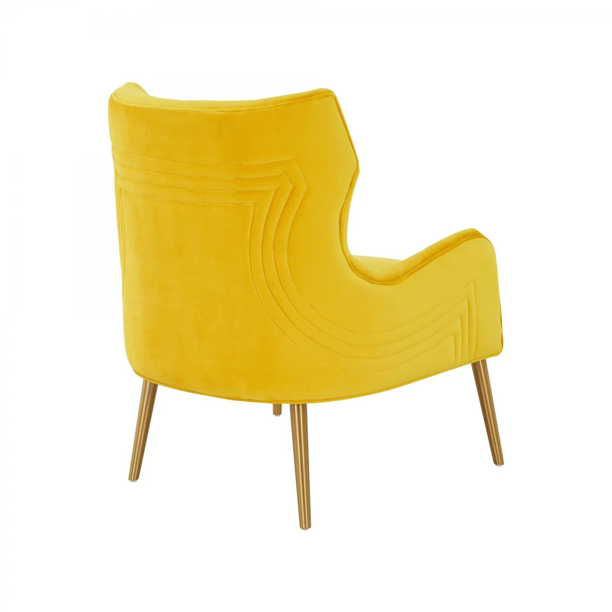 30" Yellow Velvet And Gold Solid Color Arm Chair By Homeroots - Image 3