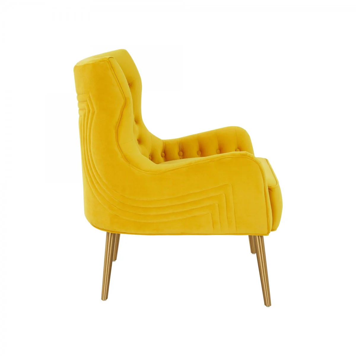 30" Yellow Velvet And Gold Solid Color Arm Chair By Homeroots - Image 4