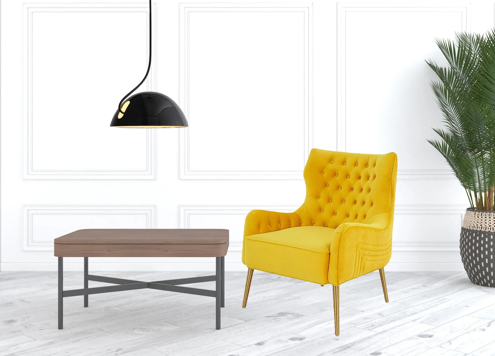 30" Yellow Velvet And Gold Solid Color Arm Chair By Homeroots - Image 5