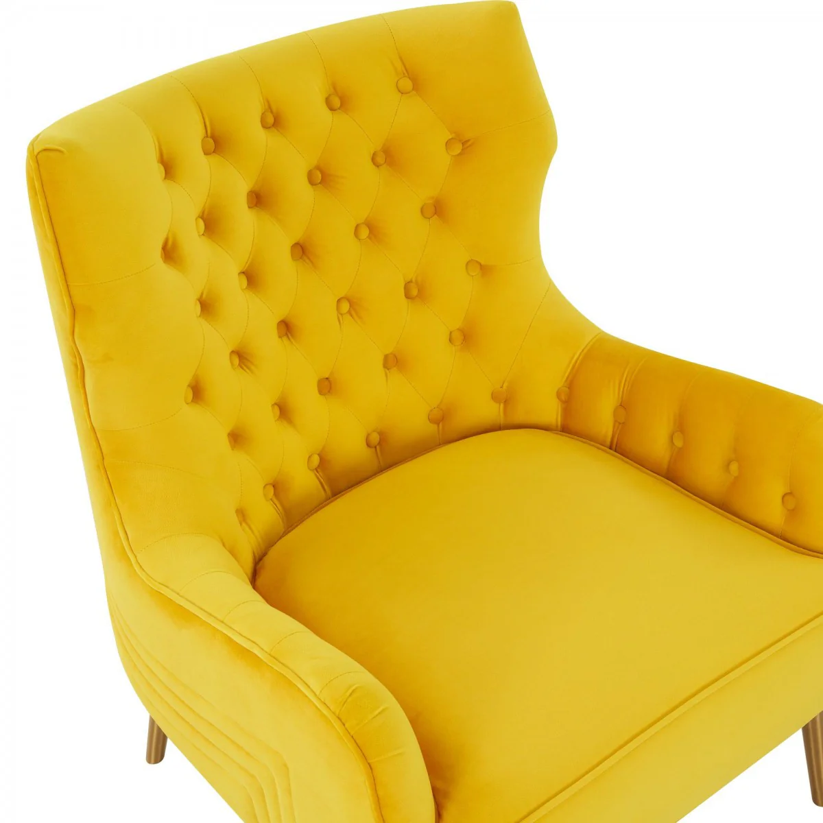 30" Yellow Velvet And Gold Solid Color Arm Chair By Homeroots - Image 6