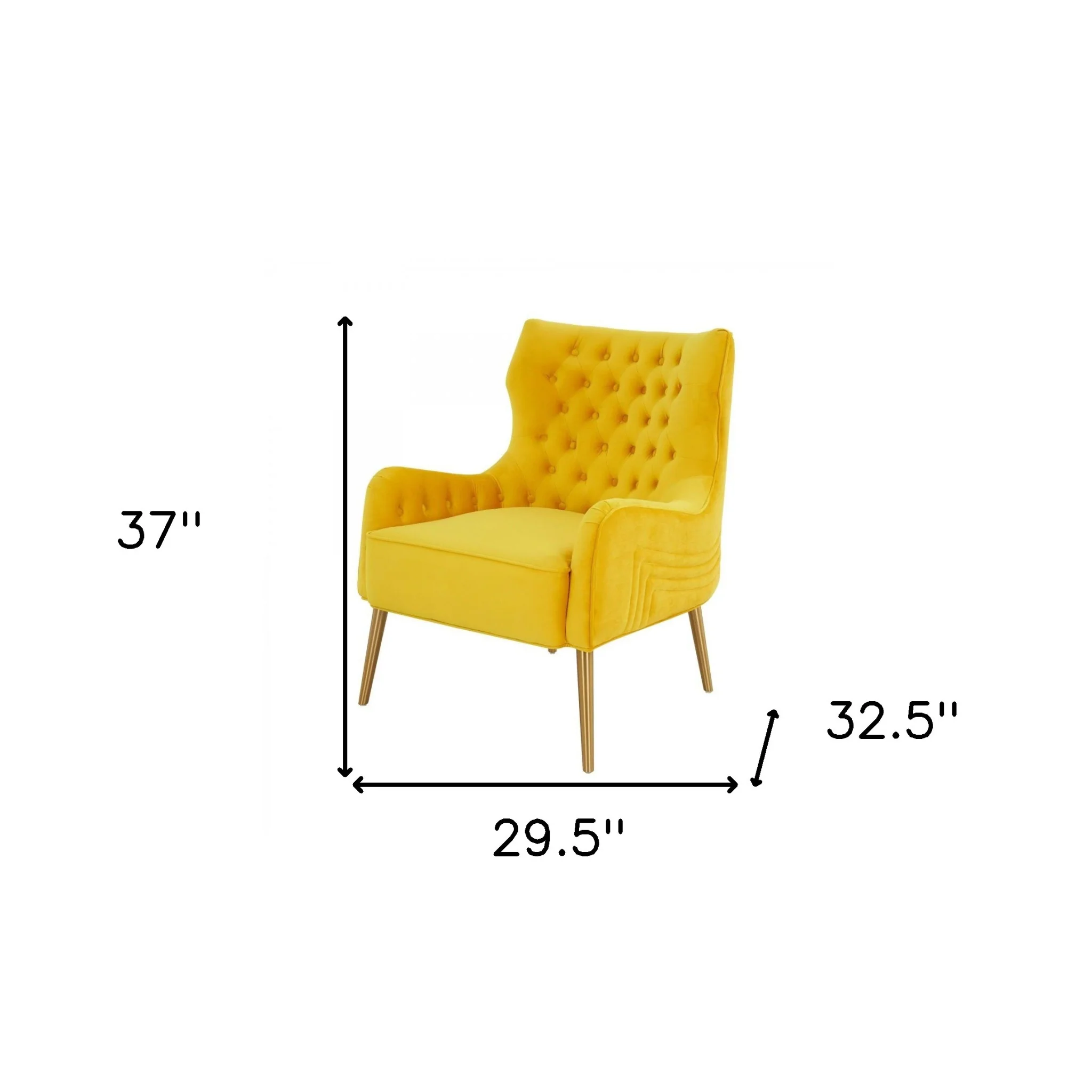 30" Yellow Velvet And Gold Solid Color Arm Chair By Homeroots - Image 7