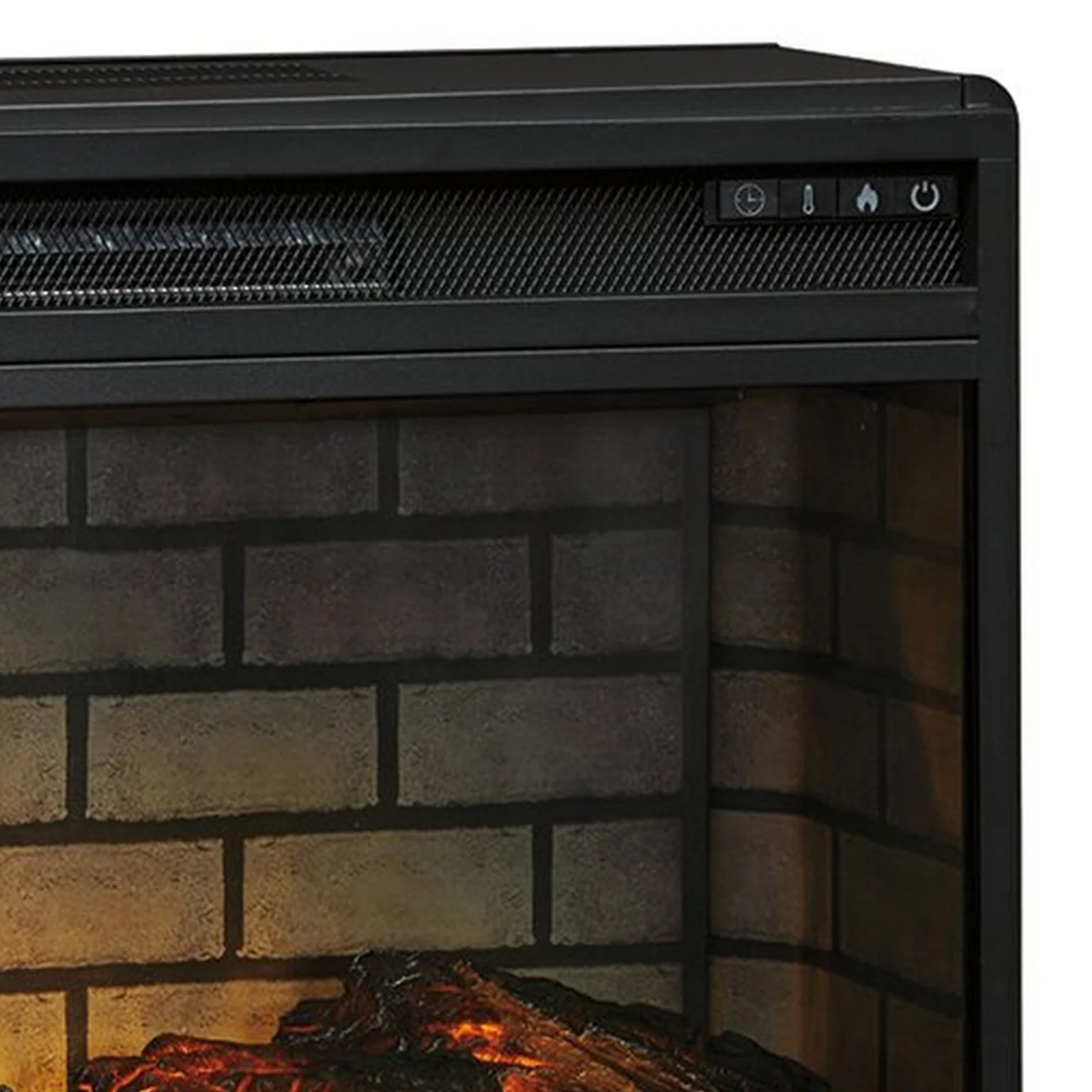 31.25 Inch Metal Fireplace Inset With 7 Level Temperature Setting Black By Benzara - Image 4